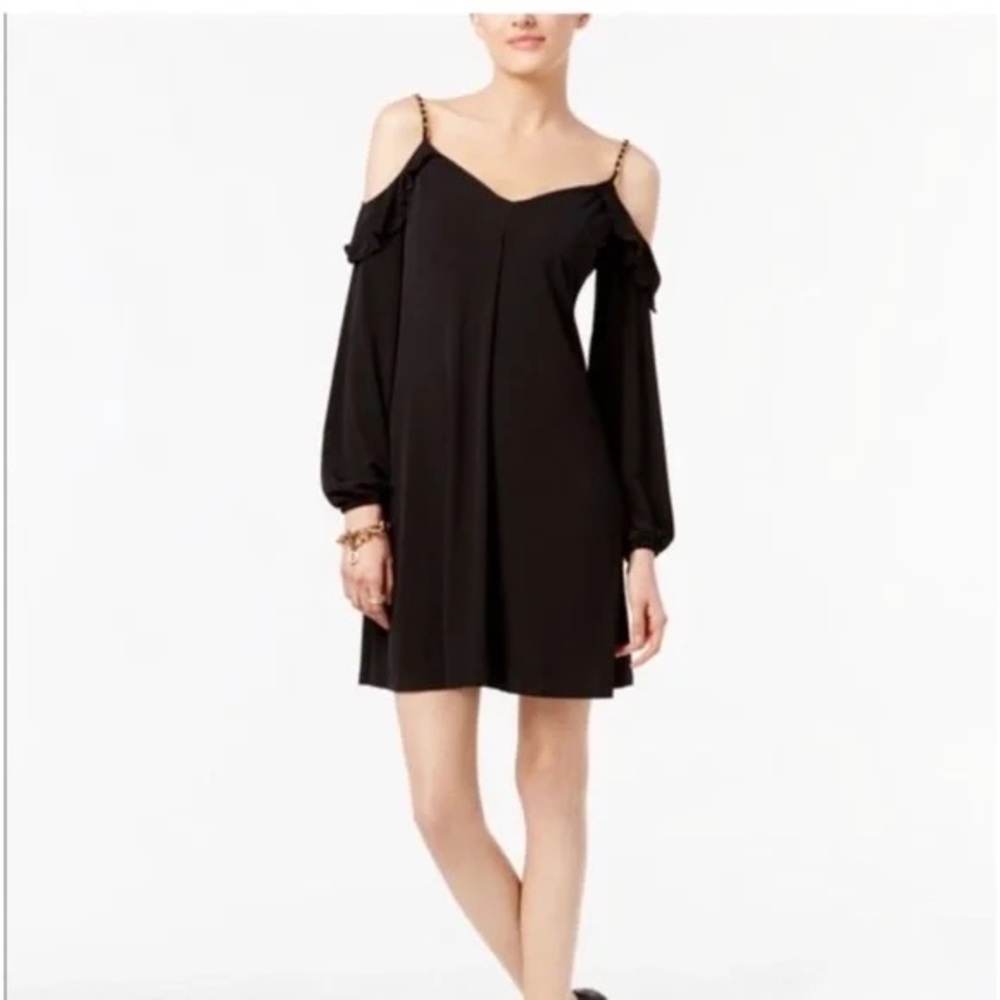 Michael Kors Off Shoulder Black Dress With Gold Chain Size PL
